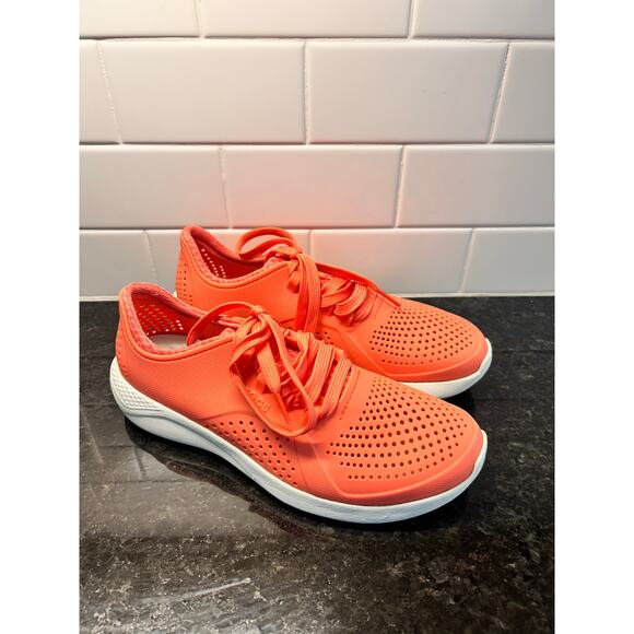 Crocs Women's Lace Up Literide Pacer Trainers Fresco Sneakers Shoes Orange W9 - Picture 2 of 11